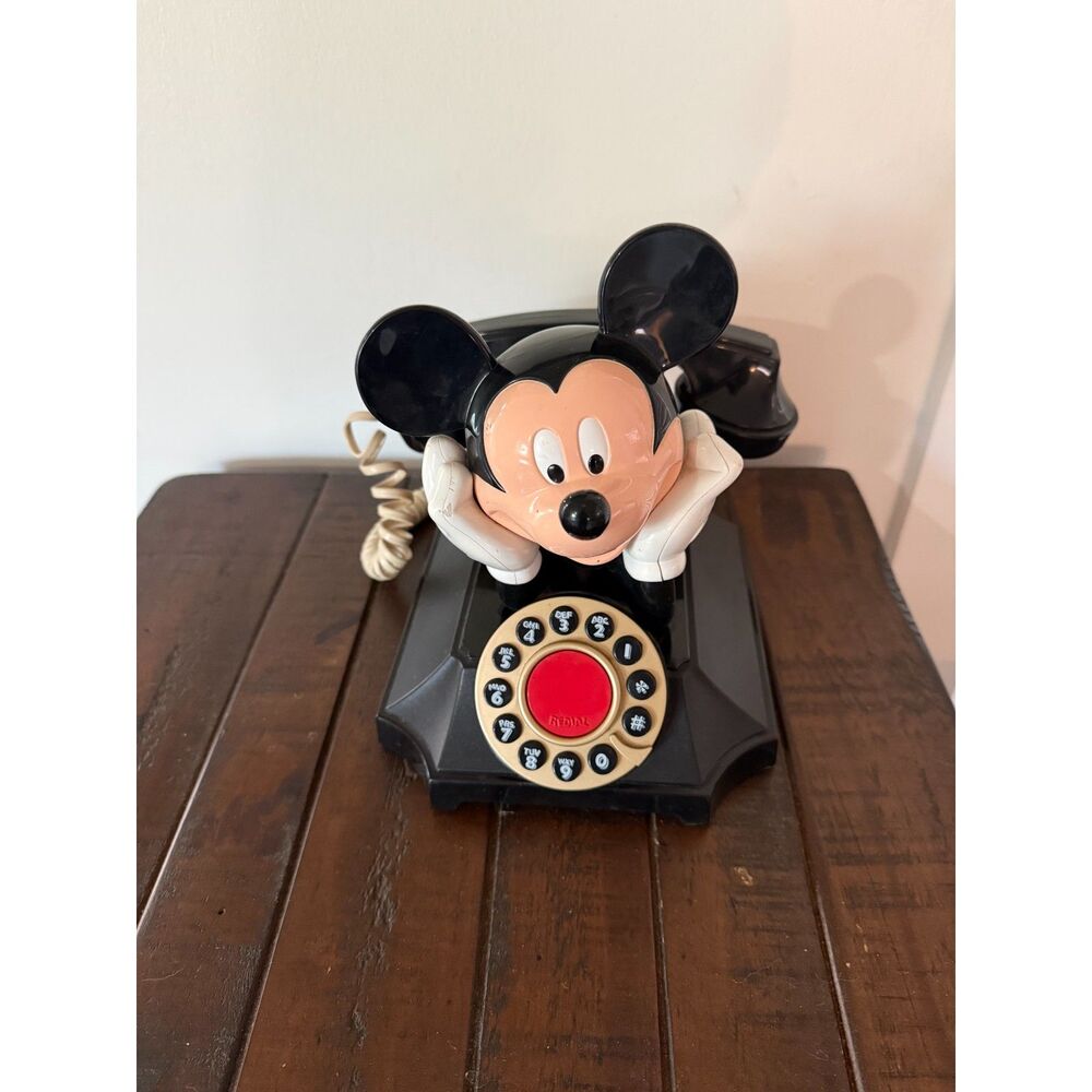 Vintage Disney Mickey Mouse Desk Phone Rotary Push Button Retro Collectible